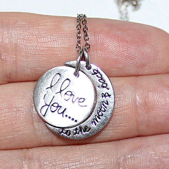 Sterling Silver Love You To The Moon & Back Necklace - Picture 7 of 7